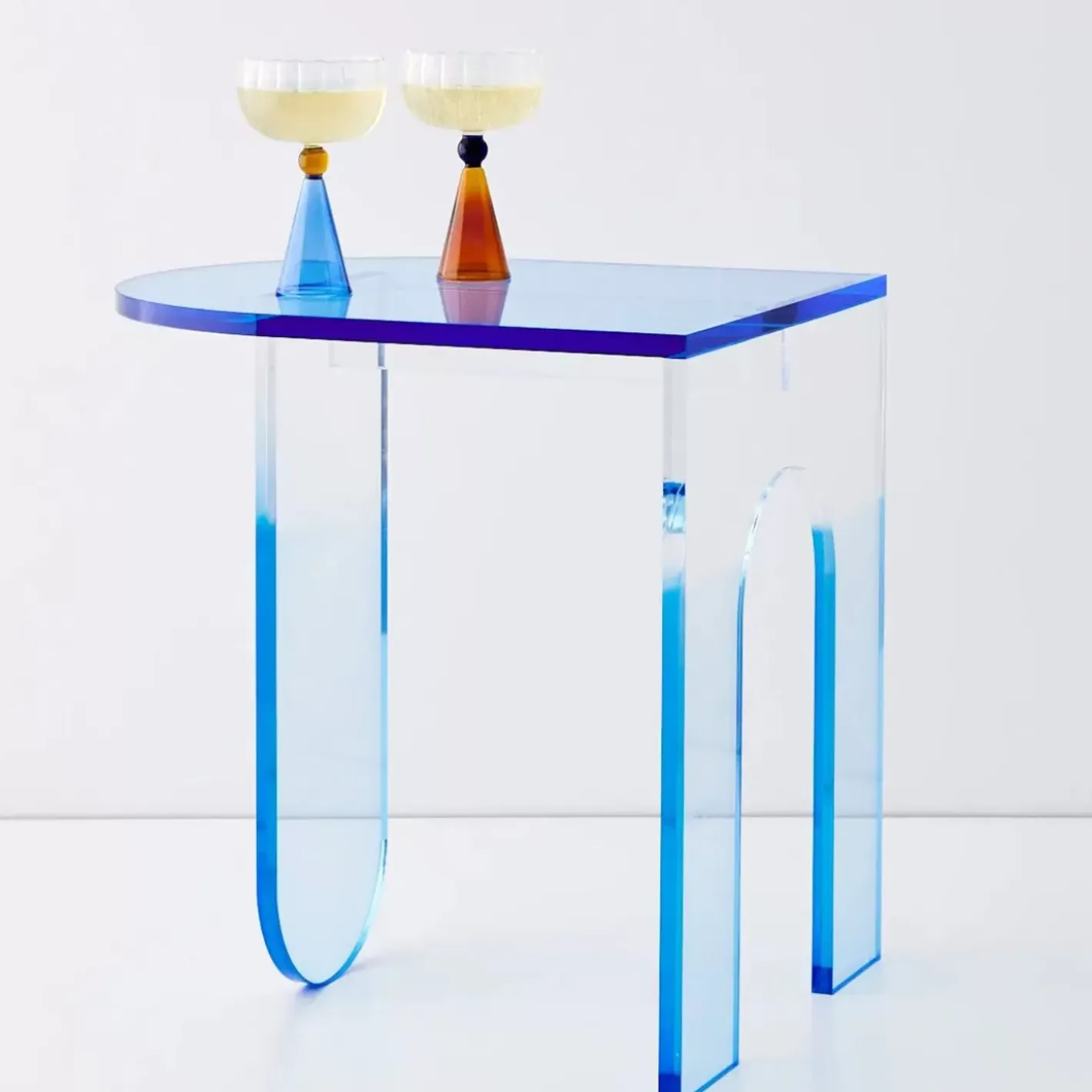 Clearance Arched Acrylic Side Table Blue Furniture