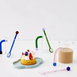 Clearance Bauhaus Glass Tumbler & Stirrer Blue Mugs & Teacups