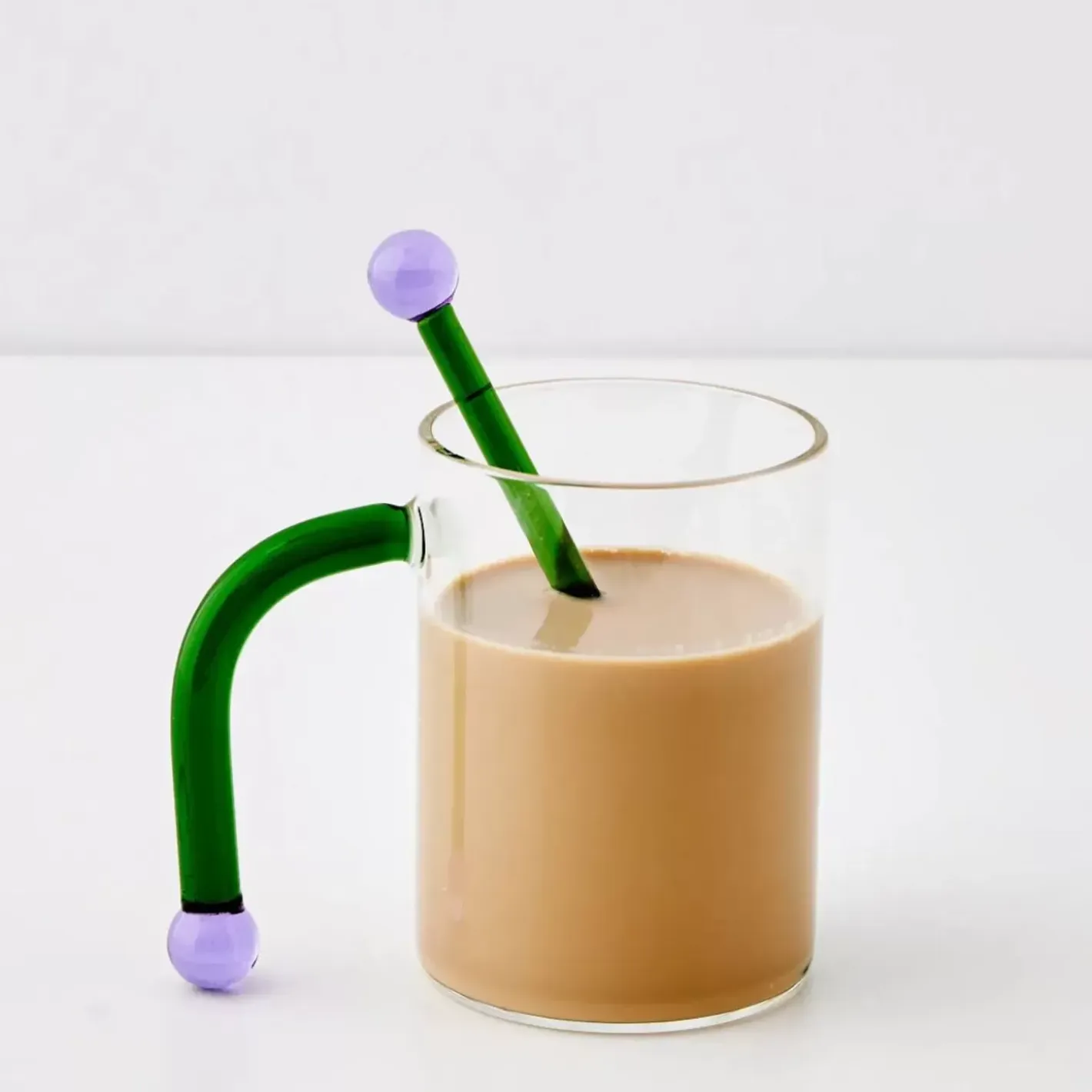 Bauhaus Glass Tumbler & Stirrer Green Mugs & Teacups