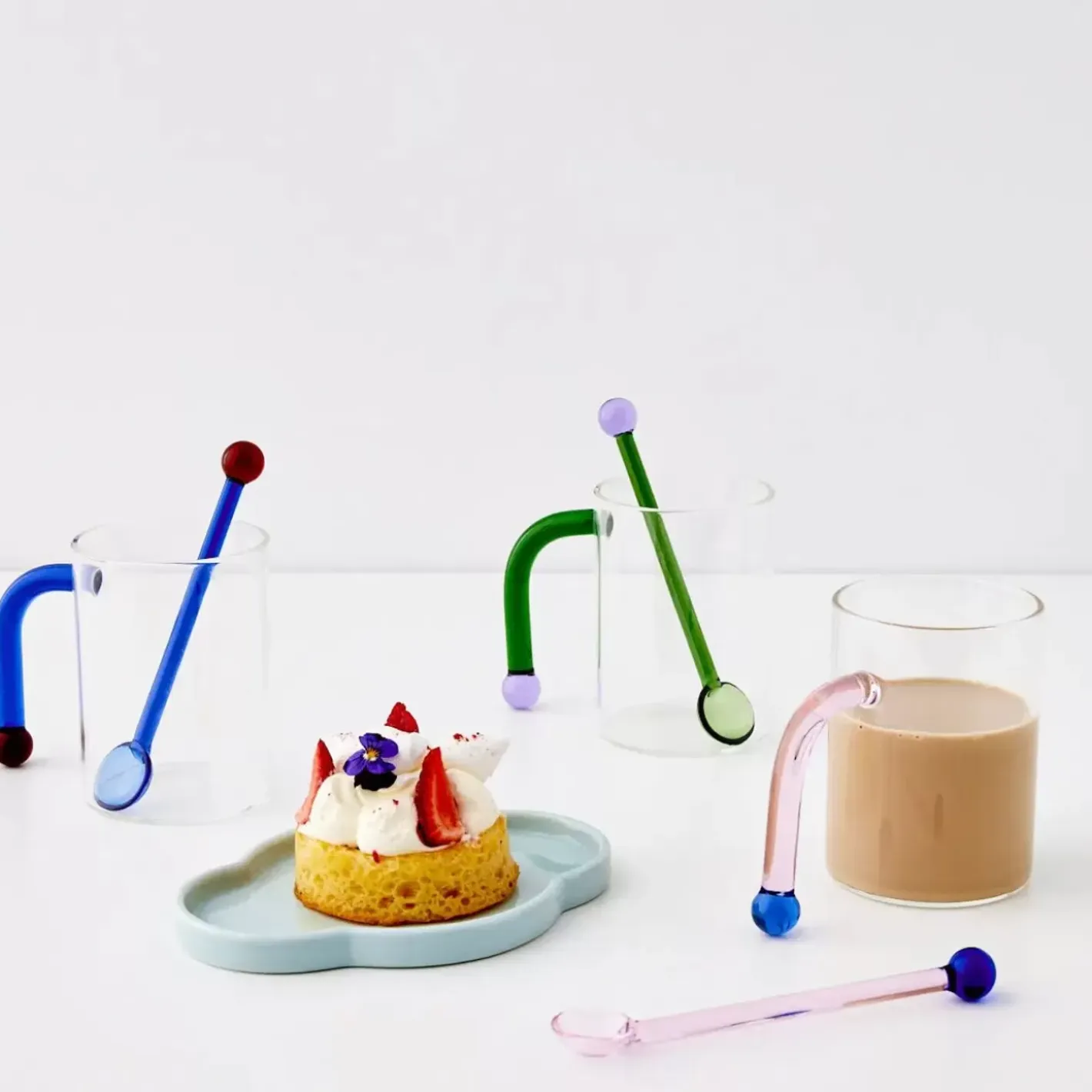 Bauhaus Glass Tumbler & Stirrer Green Mugs & Teacups