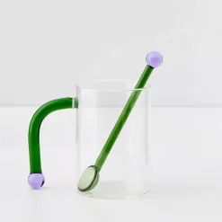 Bauhaus Glass Tumbler & Stirrer Green Mugs & Teacups