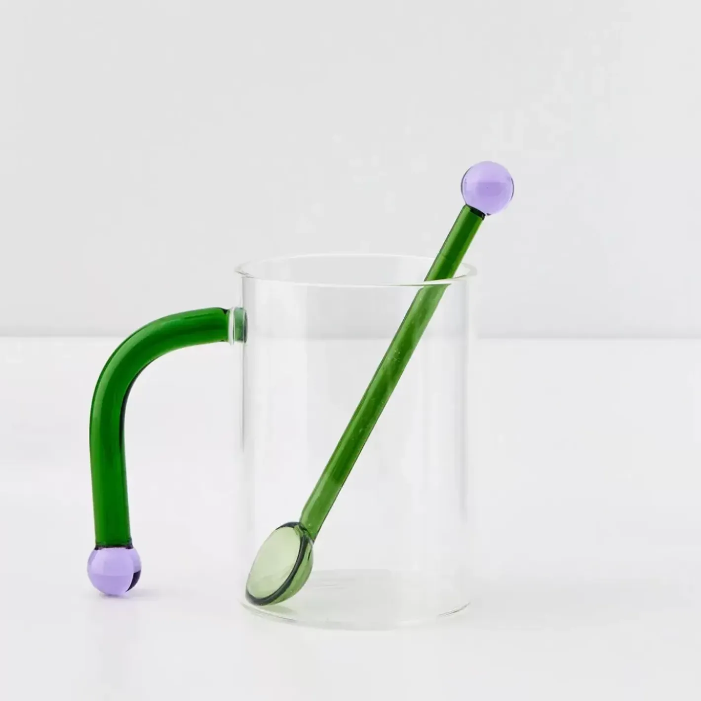 Bauhaus Glass Tumbler & Stirrer Green Mugs & Teacups