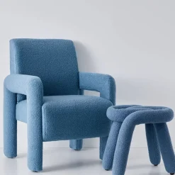 Outlet Berber Stool Boucle Blue Furniture