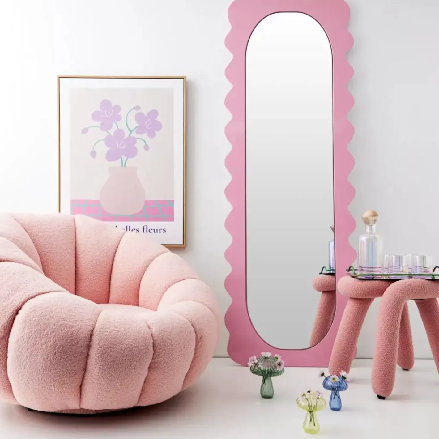 Discount Berber Stool Boucle Pink Furniture