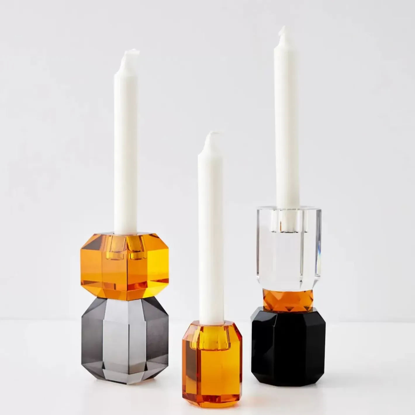 Briolette Crystal Taper Candle Holder Amber Candle Holders