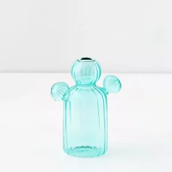 Outlet Cactus Medium Coloured Glass Vase Teal Vases