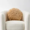 Online Carmela Faux Fur Circular Accent Cushion Tan Cushions & Throws
