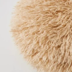 Online Carmela Faux Fur Circular Accent Cushion Tan Cushions & Throws