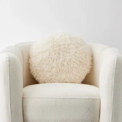 Clearance Carmela Faux Fur Circular Accent Cushion Ivory Cushions & Throws