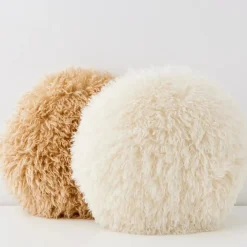 Clearance Carmela Faux Fur Circular Accent Cushion Ivory Cushions & Throws