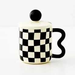 Outlet Check Ceramic Mug Black/White Mugs & Teacups