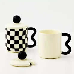 Outlet Check Ceramic Mug Black/White Mugs & Teacups