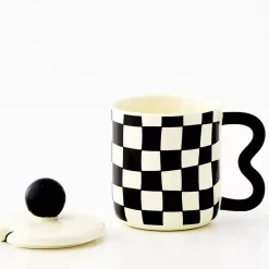 Outlet Check Ceramic Mug Black/White Mugs & Teacups