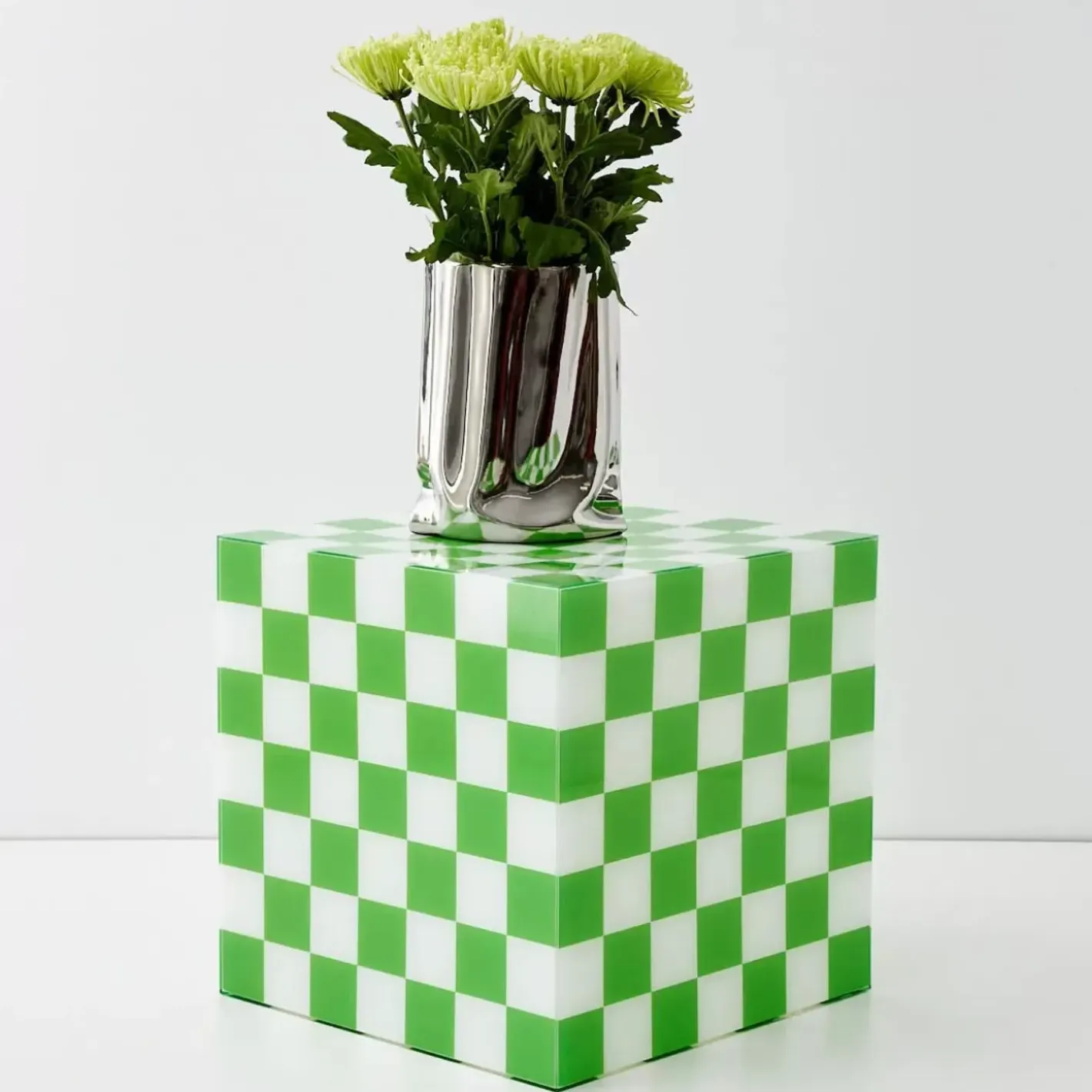 Clearance Checkerboard Acrylic Side Table Green Furniture