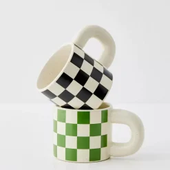 Sale Checkerboard Ceramic Mug Green Mugs & Teacups