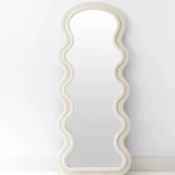 Hot Curvy Wavy Velvet Full Length Mirror Off White Mirrors