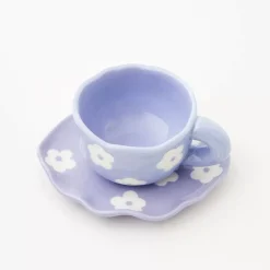 New Daisy Ceramic Tea Cup And Saucer Lilac Mugs & Teacups