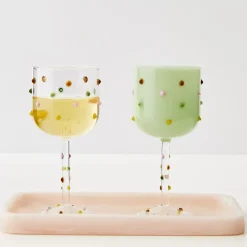 Dotted Wine Glass Green Wine Glasses