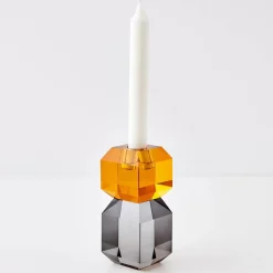 Best Edgy Crystal Taper Candle Holder Amber Smoke Candle Holders