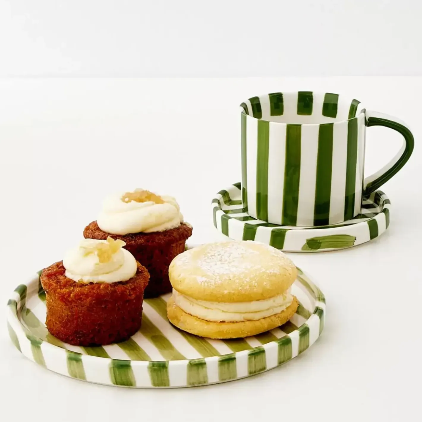 Sale Hand Painted Coffee Cup And Plate Green Mugs & Teacups