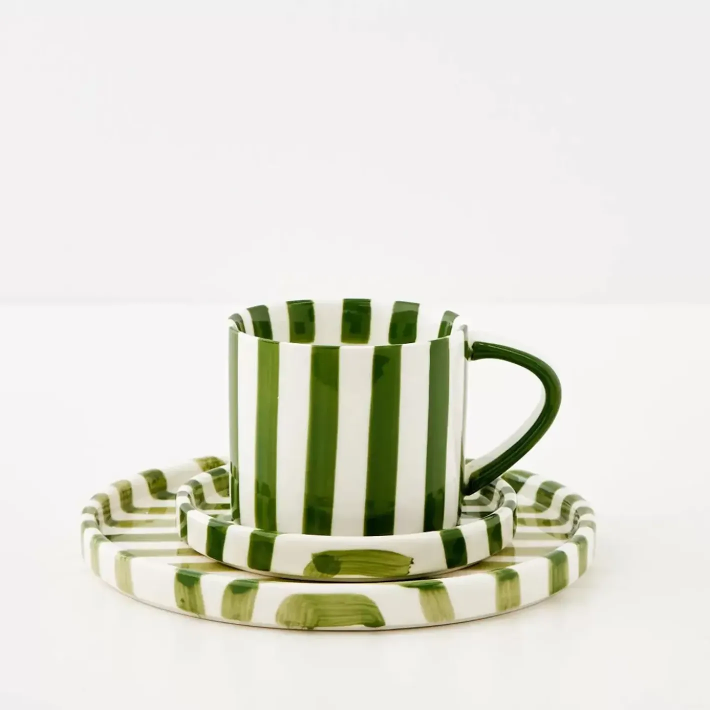 Sale Hand Painted Coffee Cup And Plate Green Mugs & Teacups