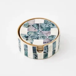 Discount Inlay Coaster Set Of 6 Teal/Ivory Tableware