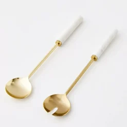 Best Luxe Marble/Gold Salad Server Set Serveware