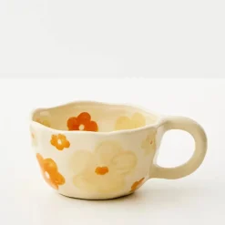New Painted Blooms Ceramic Mug Orange Mugs & Teacups