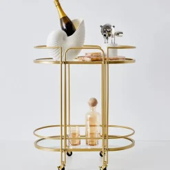 Online Retro Two-Tier Metal Bar Cart Gold Bar Tools & Accessories