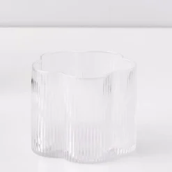 Ribbed Flower Glass Tumbler Wide Drinkware