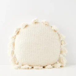 Sale Round Tassel Cushion With Insert White Cushions & Throws