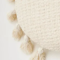 Sale Round Tassel Cushion With Insert White Cushions & Throws