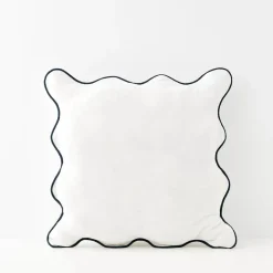 New Scalloped Cotton Cushion With Insert White/Navy Cushions & Throws