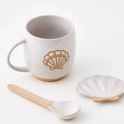Sale Seashell Ceramic Mug & Spoon Set Mugs & Teacups