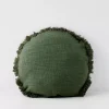 Clearance Shaggy Round Cotton Cushion With Insert Green Cushions & Throws