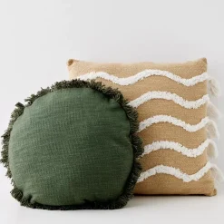 Clearance Shaggy Round Cotton Cushion With Insert Green Cushions & Throws