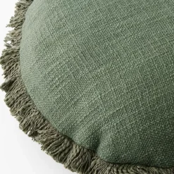 Clearance Shaggy Round Cotton Cushion With Insert Green Cushions & Throws